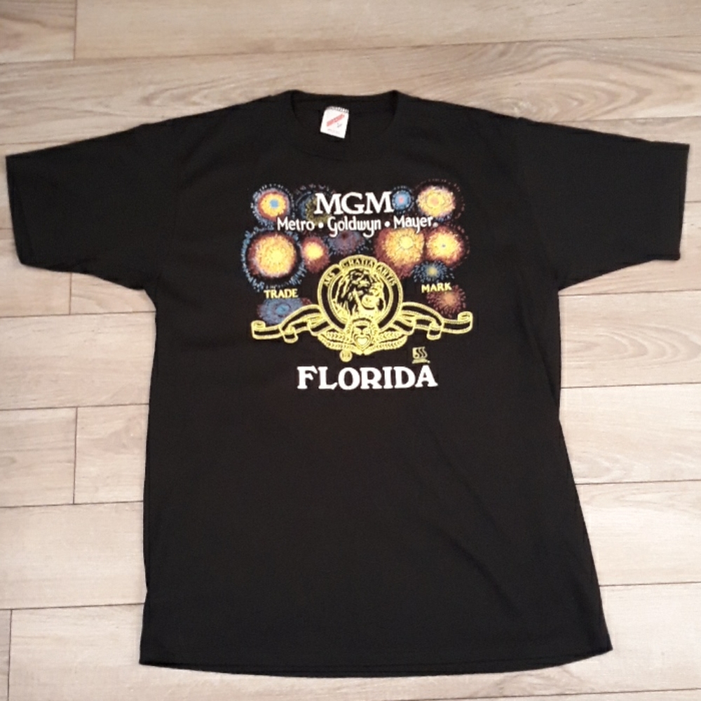 MGM STUDIO Jerzees Black‎ Cotton Blend Mens T Shirt L VTG 90s
